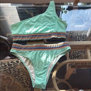 SHEIN Mint Green One-Shoulder Bikini